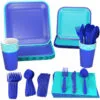 Hallmark Color Pop 96-Piece Tableware Basics Party Kit, Aqua And Indigo -Hallmark shop Aqua and Dark Blue Party in a Box Party Supplies 5CLP1007 01
