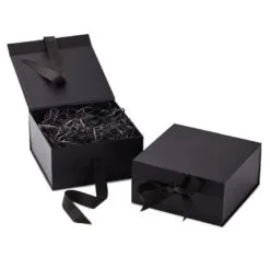 Hallmark 8" Square Black Gift Boxes With Paper Shred, 2-Pack