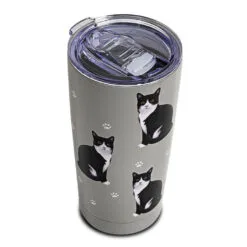 E&S Pets Tuxedo Cat Stainless Steel Tumbler, 20 Oz. 5 E&S Pets Tuxedo Cat Stainless Steel Tumbler, 20 Oz. -Hallmark shop Black and White Cats on Gray Stainless Steel Tumbler 1163 02