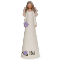 Blossom Bucket Pray Angel With Purple Flowers, 7.25"