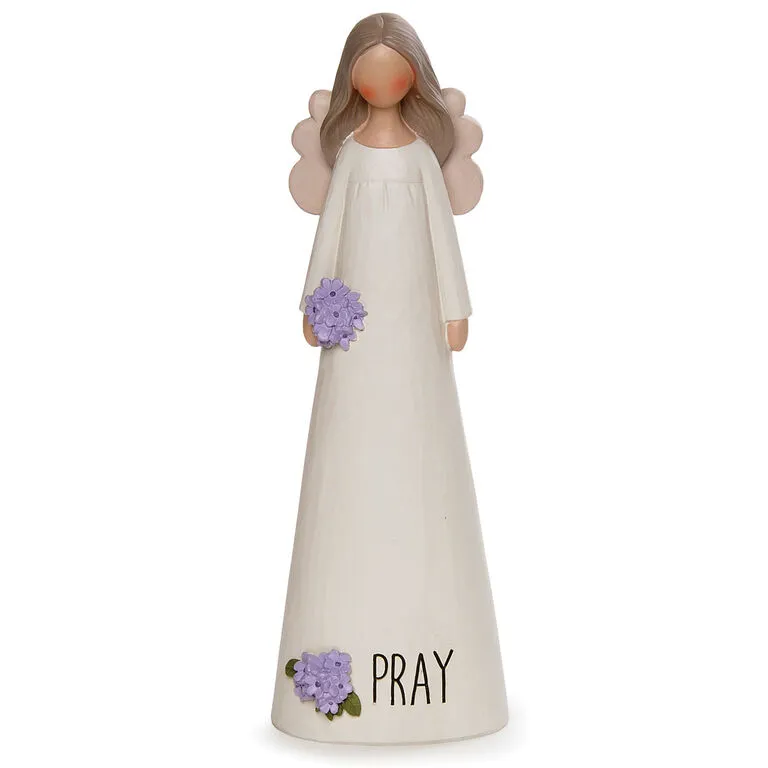 Blossom Bucket Pray Angel With Purple Flowers, 7.25" 3 Blossom Bucket Pray Angel With Purple Flowers, 7.25"