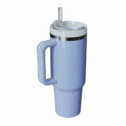 Blue Insulated Stainless Steel Travel Mug With Straw, 40 Oz.