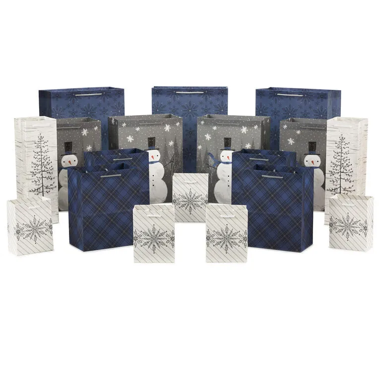 Hallmark Bulk Blue And Gray 18-Pack Holiday Gift Bags, Assorted Sizes And Designs 3 Hallmark Bulk Blue And Gray 18-Pack Holiday Gift Bags, Assorted Sizes And Designs
