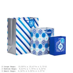 Hallmark Blue And Silver 8-Pack Holiday Gift Bags, Assorted Sizes And Designs -Hallmark shop Blue and Silver Holiday Gift Bags Bulk Pack XGB4895 03