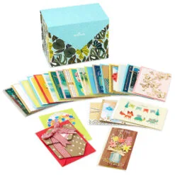 Hallmark Premium Assorted Handmade All-Occasion Cards In Leaf Print Organizer, Box Of 24