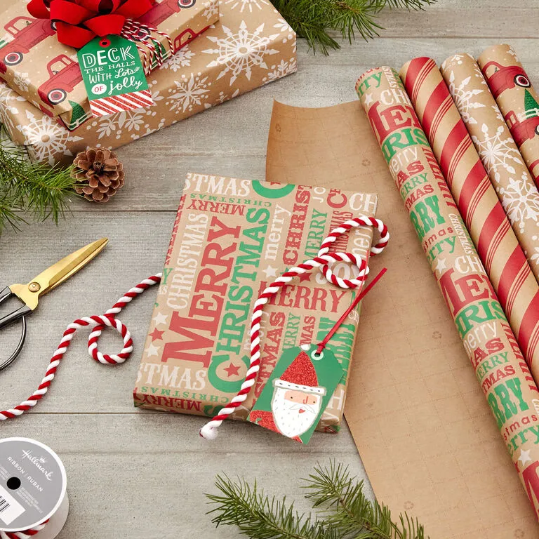 Hallmark Classic Christmas 4-Pack Kraft Wrapping Paper Assortment, 88 Sq. Ft. - Image 2