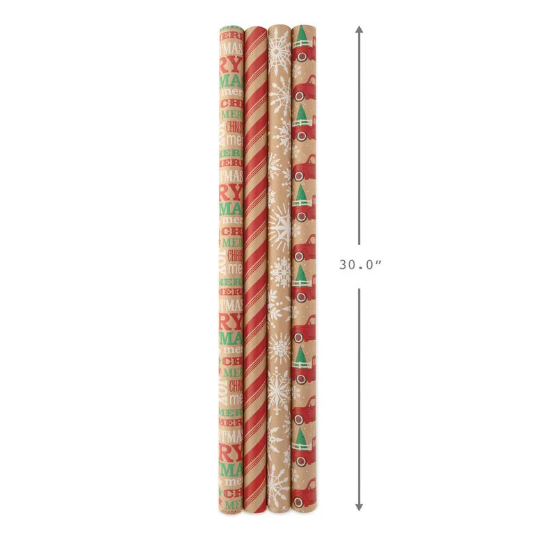 Hallmark Classic Christmas 4-Pack Kraft Wrapping Paper Assortment, 88 Sq. Ft. - Image 8