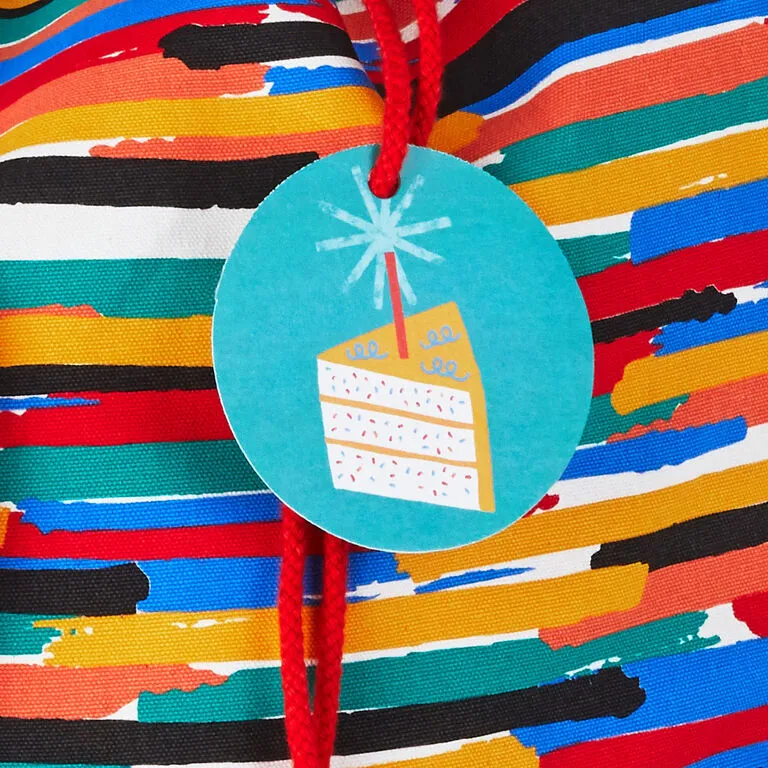 Hallmark 28" Colorful Stripes Fabric Gift Bag With Tag - Image 6