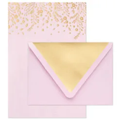 Hallmark Gold Floral On Pink Stationery Set, Box Of 20 -Hallmark shop Gold Floral on Pink Stationery Set 1499STN1139 03