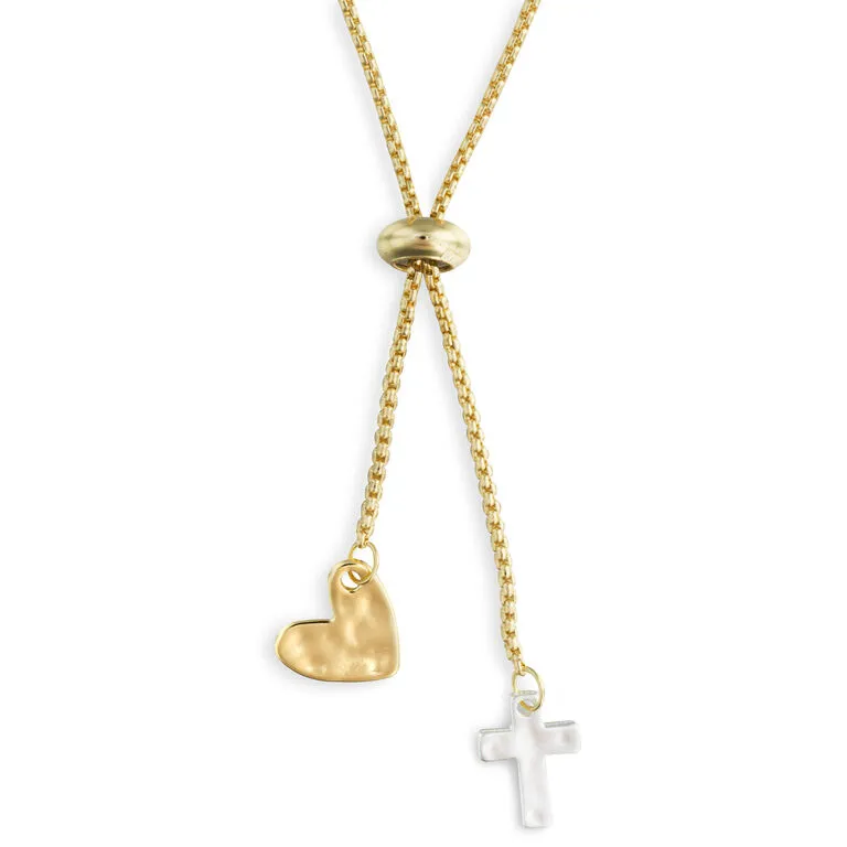 Heart And Cross Charms Giving Necklace, 35" 3 Heart And Cross Charms Giving Necklace, 35"