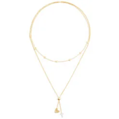 Heart And Cross Charms Giving Necklace, 35" 7 Heart And Cross Charms Giving Necklace, 35" -Hallmark shop Gold Heart and Silver Cross Charms Layered Necklace 1004440103 03