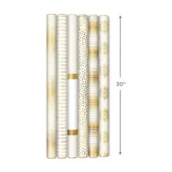 Hallmark Gold And White 6-Pack Holiday Wrapping Paper Assortment, 180 Sq. Ft. -Hallmark shop Gold and White Christmas Wrapping Paper Assortment 5JXW1086 10