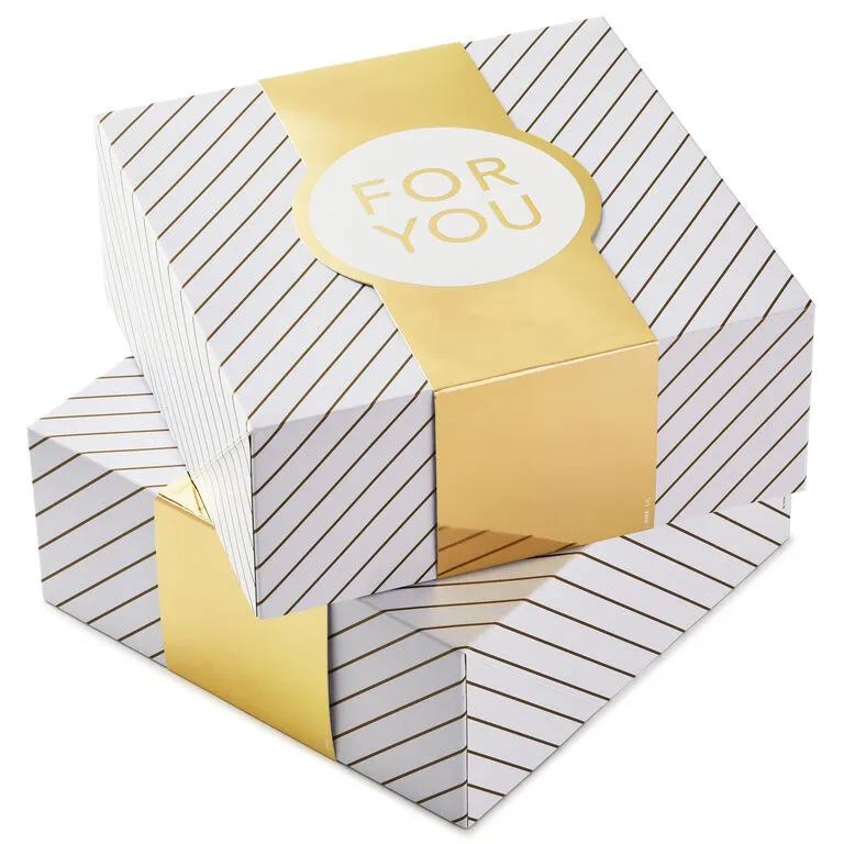 Hallmark 10" Gold And White Striped 2-Pack Gift Boxes With Bands 3 Hallmark 10" Gold And White Striped 2-Pack Gift Boxes With Bands