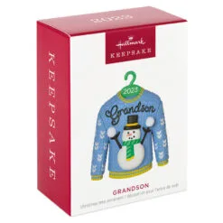 Hallmark Grandson Christmas Sweater 2023 Ornament -Hallmark shop Grandson Snowman Sweater 2023 Keepsake Ornament 1399QGO2557 04