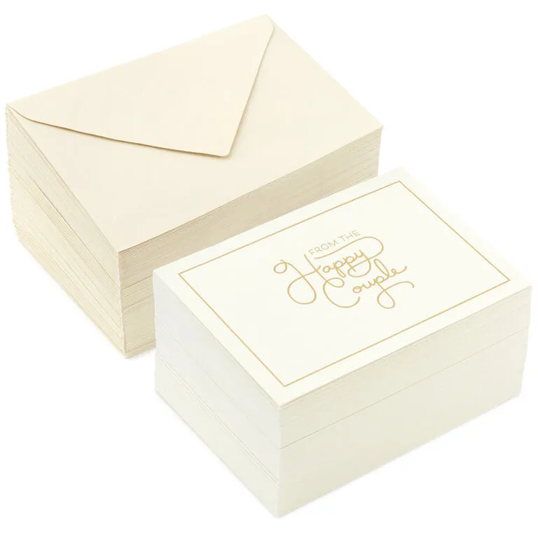 Hallmark Bulk Ivory And Gold Blank Wedding Thank-You Notes, Box Of 100 3 Hallmark Bulk Ivory And Gold Blank Wedding Thank-You Notes, Box Of 100
