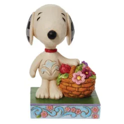 Enesco Jim Shore Peanuts Snoopy Basket Of Tulips Figurine, 4.9"