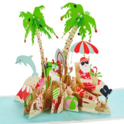 Hallmark Jolly Holidays Beach Santa 3D Pop-Up Christmas Card