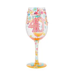 Lolita Happy 40th Birthday Handpainted Wine Glass, 15 Oz.