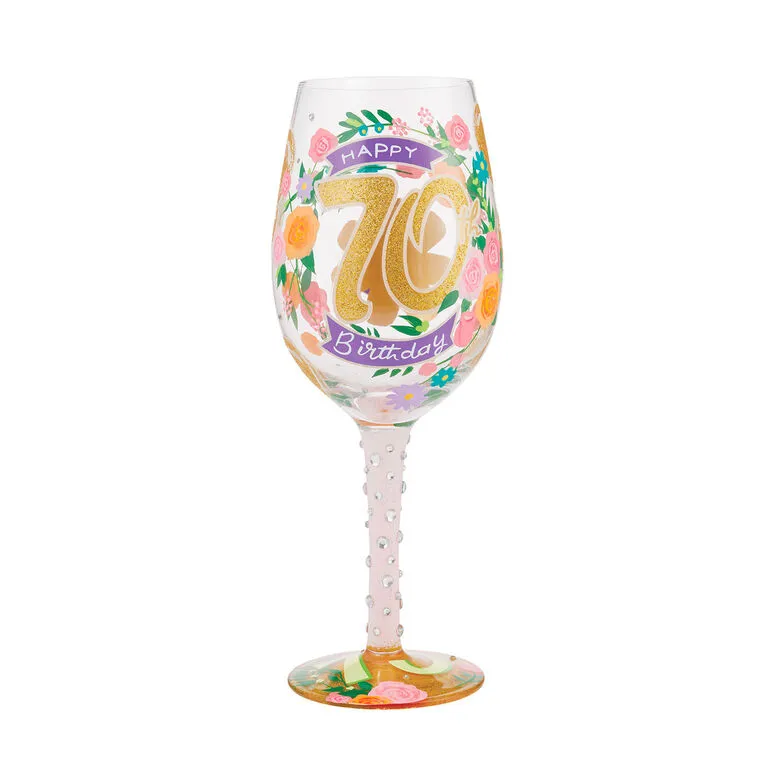 Lolita Happy 70th Birthday Handpainted Wine Glass, 15 Oz. 3 Lolita Happy 70th Birthday Handpainted Wine Glass, 15 Oz.