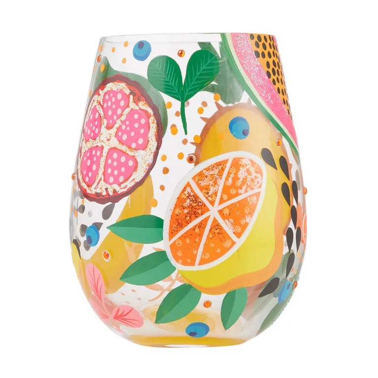 Lolita Tropical Fruit Handpainted Stemless Wine Glass, 20 Oz. 3 Lolita Tropical Fruit Handpainted Stemless Wine Glass, 20 Oz.