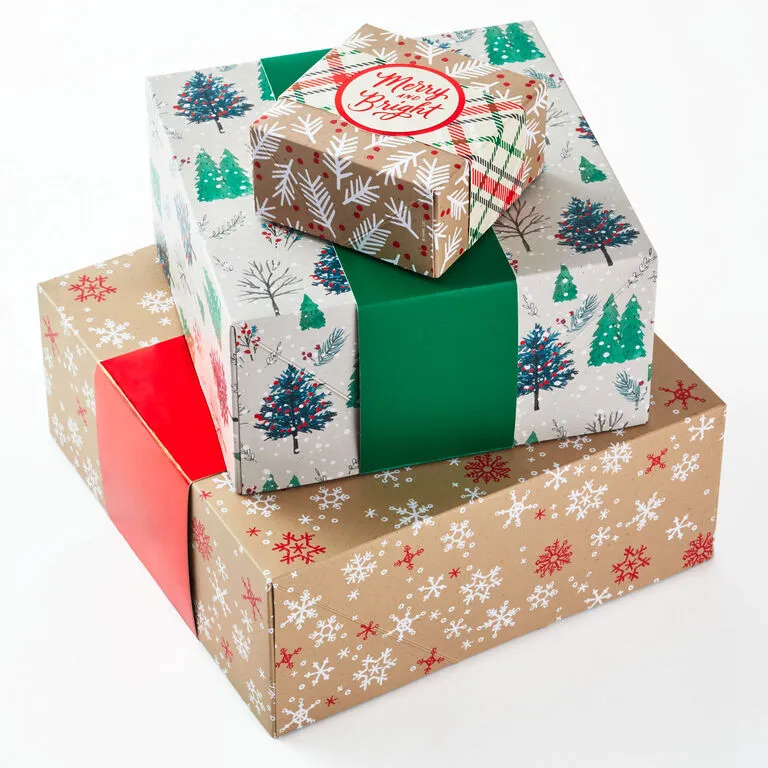 Hallmark Merry And Bright 3-Pack Christmas Gift Boxes, Assorted Sizes And Designs 3 Hallmark Merry And Bright 3-Pack Christmas Gift Boxes, Assorted Sizes And Designs