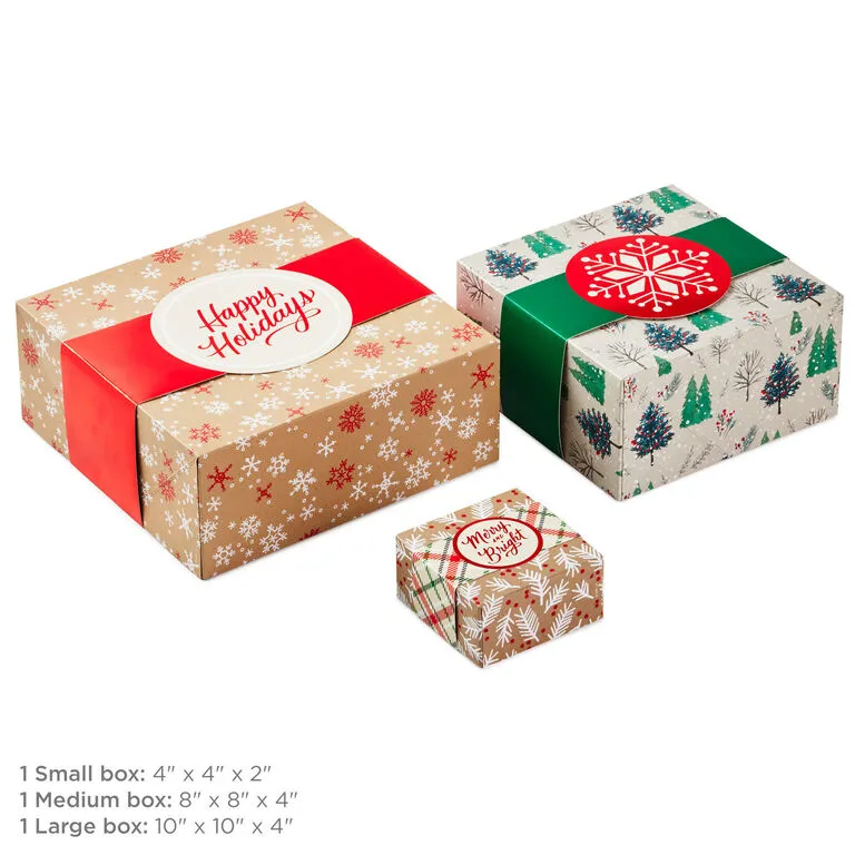 Hallmark Merry And Bright 3-Pack Christmas Gift Boxes, Assorted Sizes And Designs 5 Hallmark Merry And Bright 3-Pack Christmas Gift Boxes, Assorted Sizes And Designs - Image 3