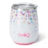 Swig Confetti Stainless Steel Stemless Wine Glass, 14 Oz. -Hallmark shop Mini Dots on White Insulated Stemless Wine Glass S102C14CN 01