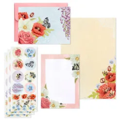 Hallmark Pink Floral Stationery Set And Desk Organizer Box -Hallmark shop Pink Floral Stationery Set and Note Cards in Box 5STZ1186 03