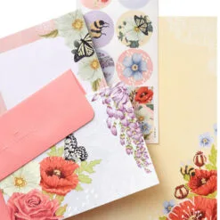 Hallmark Pink Floral Stationery Set And Desk Organizer Box -Hallmark shop Pink Floral Stationery Set and Note Cards in Box 5STZ1186 04