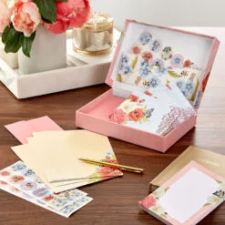 Hallmark Pink Floral Stationery Set And Desk Organizer Box -Hallmark shop Pink Floral Stationery Set and Note Cards in Box 5STZ1186 06