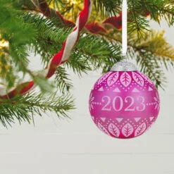 Hallmark Christmas Commemorative 2023 Glass Ball Ornament -Hallmark shop Pink Glass Ball 2023 Keepsake Ornament 2299QXR8127 02