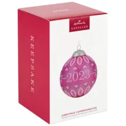 Hallmark Christmas Commemorative 2023 Glass Ball Ornament -Hallmark shop Pink Glass Ball 2023 Keepsake Ornament 2299QXR8127 04