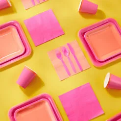 Hallmark Color Pop 96-Piece Tableware Basics Party Kit, Pink And Orange -Hallmark shop Pink and Orange Party in a Box Party Supplies 5CLP1002 03