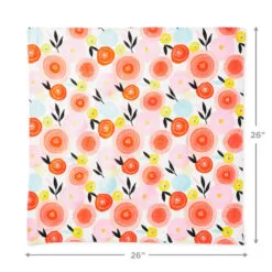 Hallmark 26" Modern Floral Fabric Gift Wrap With Elastic Band -Hallmark shop PinkandOrange Floral Square Flat Wrapping Cloth 1299EJR6378 04