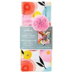 Hallmark 26" Modern Floral Fabric Gift Wrap With Elastic Band -Hallmark shop PinkandOrange Floral Square Flat Wrapping Cloth 1299EJR6378 06