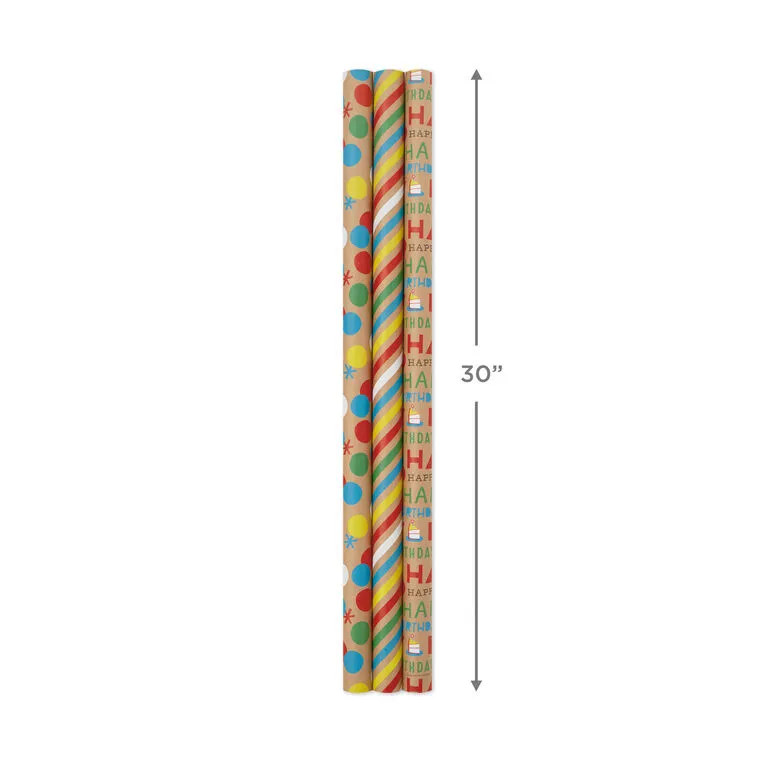 Hallmark Primary Birthday 3-Pack Kraft Wrapping Paper, 105 Sq. Ft. Total 5 Hallmark Primary Birthday 3-Pack Kraft Wrapping Paper, 105 Sq. Ft. Total - Image 3