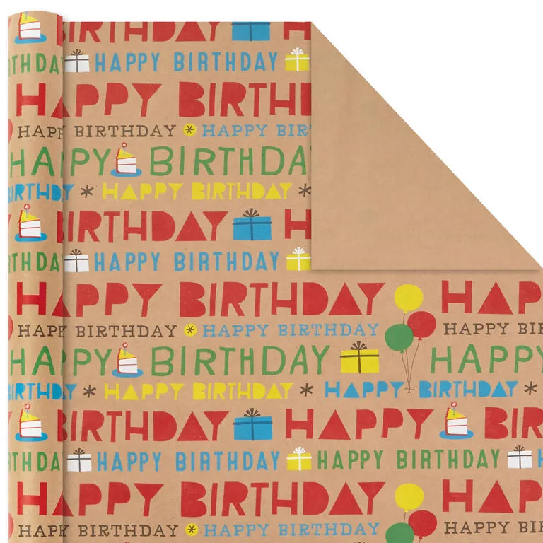 Hallmark Primary Birthday 3-Pack Kraft Wrapping Paper, 105 Sq. Ft. Total 8 Hallmark Primary Birthday 3-Pack Kraft Wrapping Paper, 105 Sq. Ft. Total - Image 6