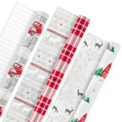 Hallmark Rustic Winter 3-Pack Reversible Metallic Christmas Wrapping Paper, 120 Sq. Ft.