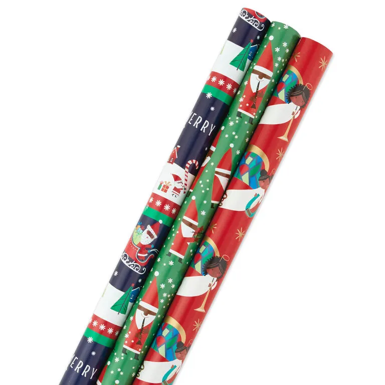 Hallmark Santa Fun 3-Pack Christmas Wrapping Paper Assortment, 120 Sq. Ft. 3 Hallmark Santa Fun 3-Pack Christmas Wrapping Paper Assortment, 120 Sq. Ft.