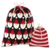 Hallmark 10" And 20" Santa And Stripes 2-Pack Fabric Christmas Gift Bags -Hallmark shop Santa and Stripes Medium and XL Fabric Gift Bags XGB4902 01