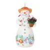 Hallmark Snowtop Lodge Terran S. Gardner Porcelain Ornament -Hallmark shop Snowman with Flower Pot Keepsake Ornament 2299QXR8119 01