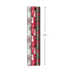 Hallmark Snow Merry 3-Pack Foil Christmas Wrapping Paper Assortment, 60 Sq. Ft. 12 Hallmark Snow Merry 3-Pack Foil Christmas Wrapping Paper Assortment, 60 Sq. Ft. -Hallmark shop Snowmen and Plaid Foil Christmas Wrapping Paper 5JXW1061 04