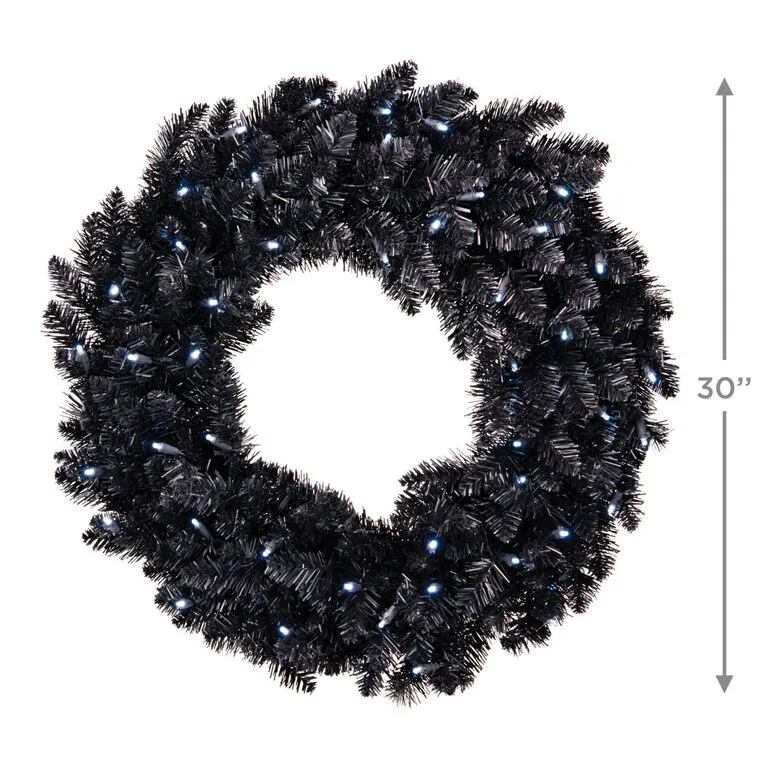 Hallmark Black Pre-Lit Wreath, 30" 4 Hallmark Black Pre-Lit Wreath, 30" - Image 2