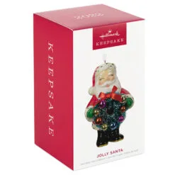 Hallmark Jolly Santa Porcelain Special Edition Ornament -Hallmark shop Vintage Jolly Santa With Wreath Keepsake Ornament 2499QXT4113 04