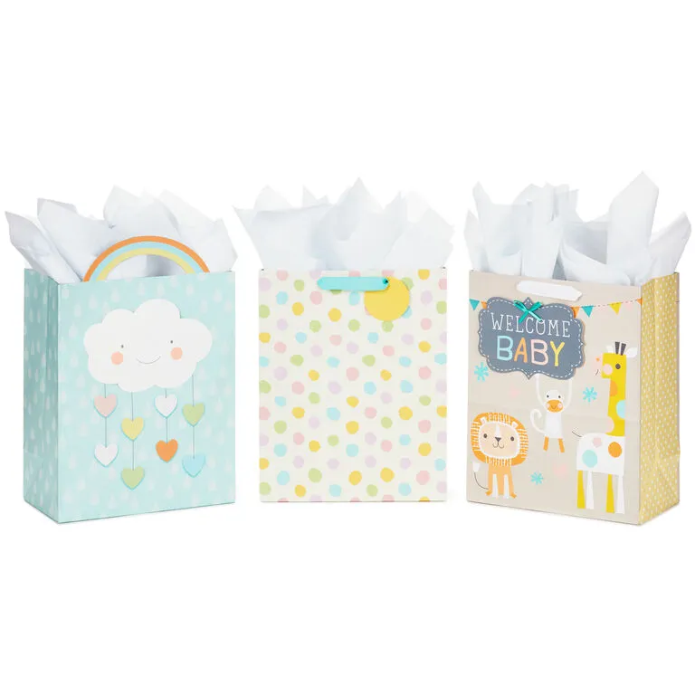 Hallmark 13" Welcome Baby 3-Pack Assorted Gift Bags With Tissue 3 Hallmark 13" Welcome Baby 3-Pack Assorted Gift Bags With Tissue