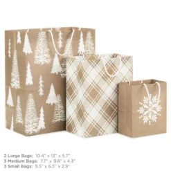 Hallmark Christmas Kraft 8-Pack Holiday Gift Bags, Assorted Sizes And Designs 10 Hallmark Christmas Kraft 8-Pack Holiday Gift Bags, Assorted Sizes And Designs -Hallmark shop White on Kraft Paper Assortment Christmas Gift Bags 5XGB1417 03