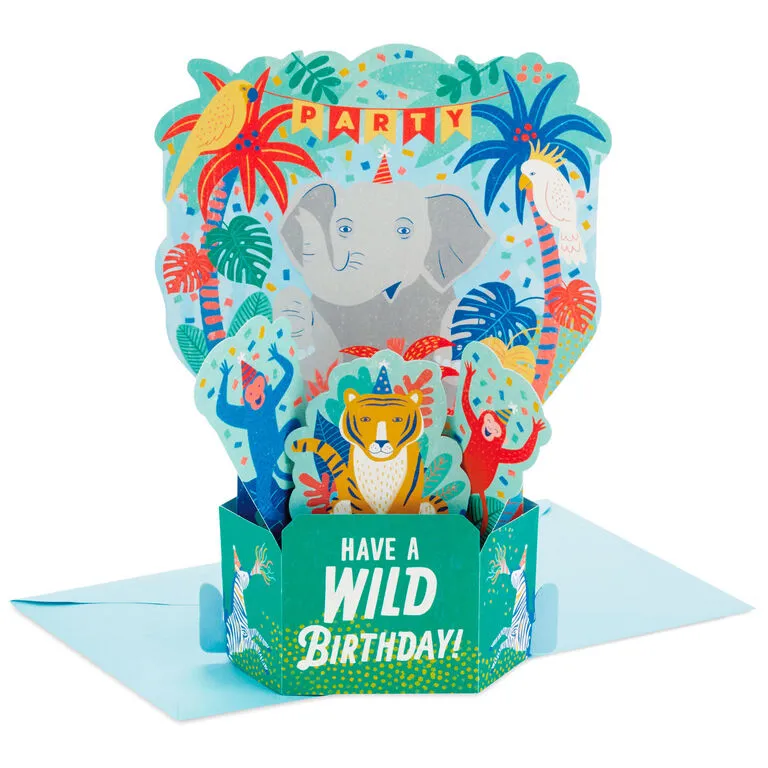 Hallmark Wild Animal Party Boxed Pop-Up Birthday Cards, Pack Of 8 3 Hallmark Wild Animal Party Boxed Pop-Up Birthday Cards, Pack Of 8